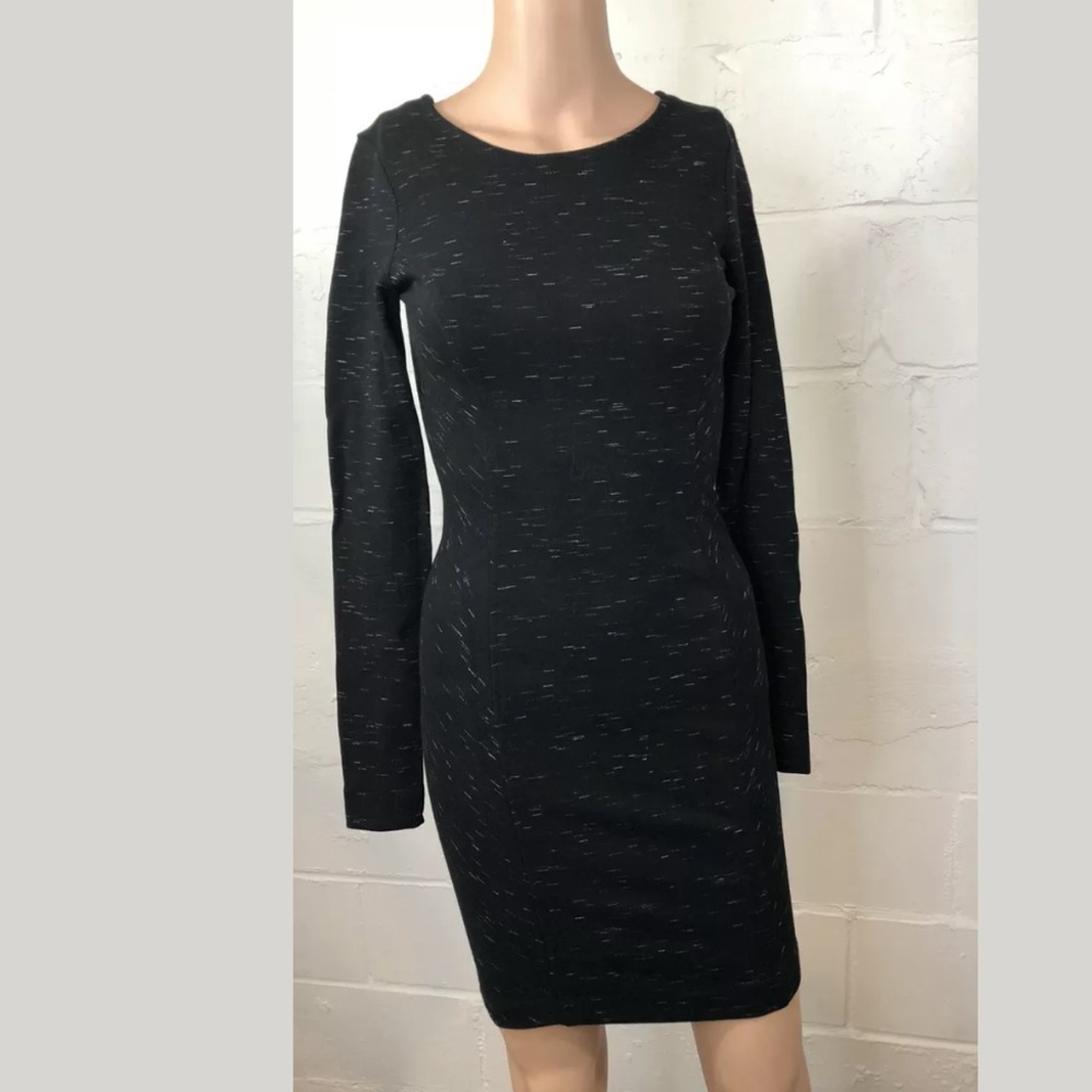 Three Dots Bodycon Dress Black White Long Sleeve